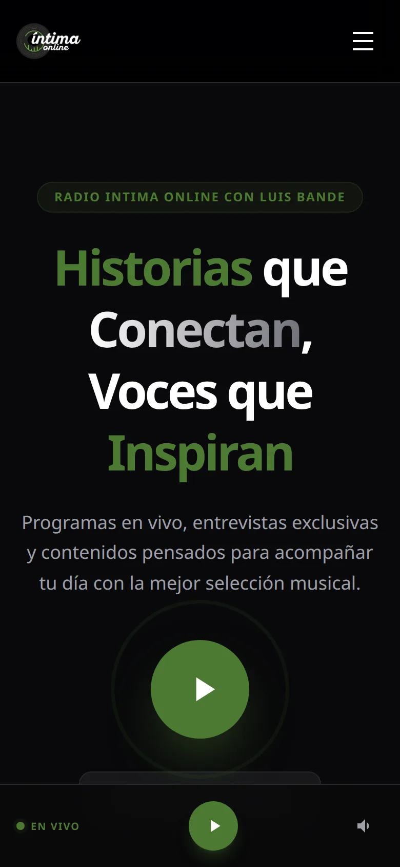 Intima Online Radio — pantalla mobile 1